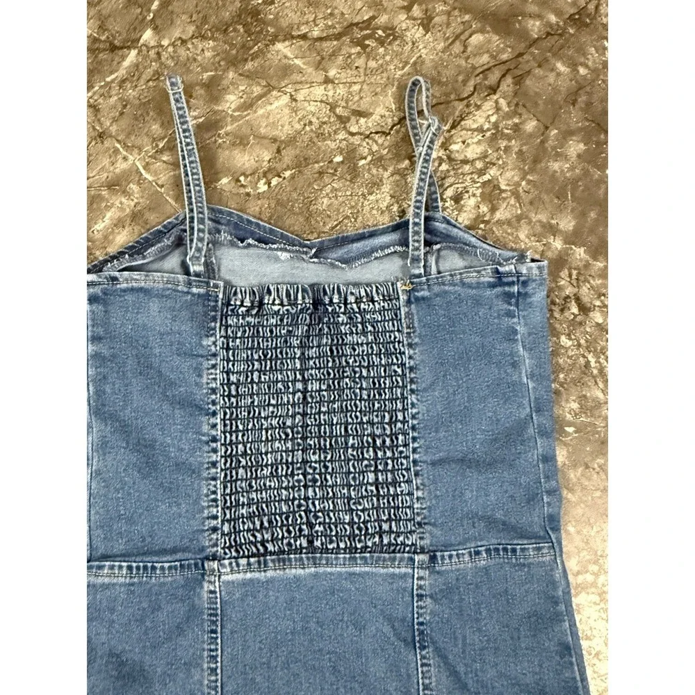 Celebrity Pink Smocked Back Denim Cargo Mini Dress Pockets Sz Small